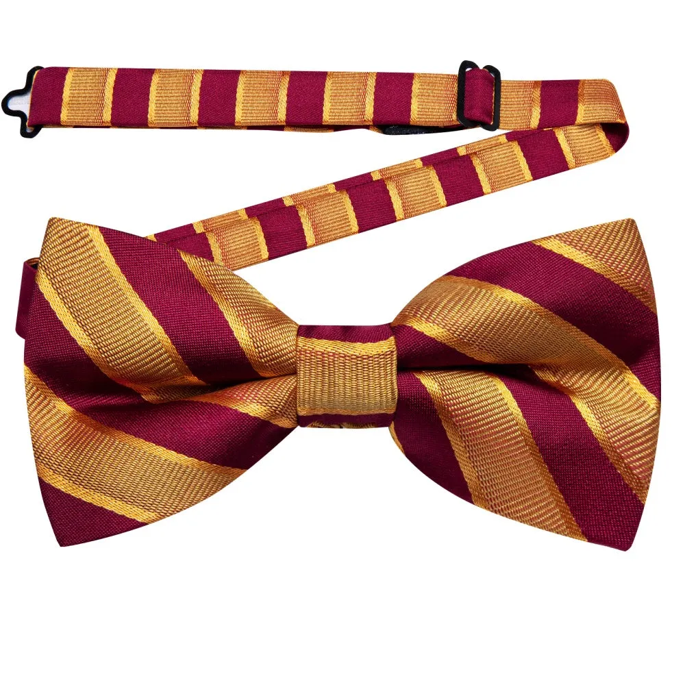 YourTies Men's Bowtie Golden Red Striped Pre-tied Bowtie