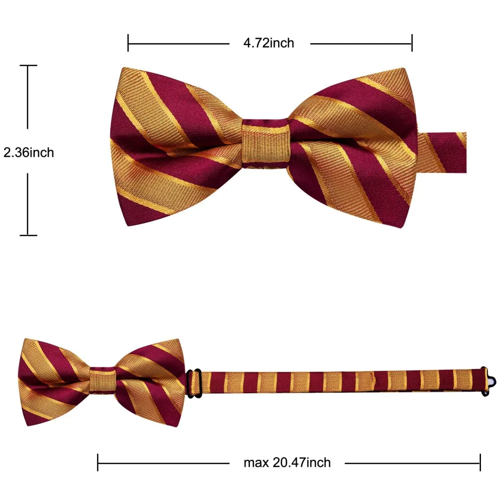 YourTies Men's Bowtie Golden Red Striped Pre-tied Bowtie