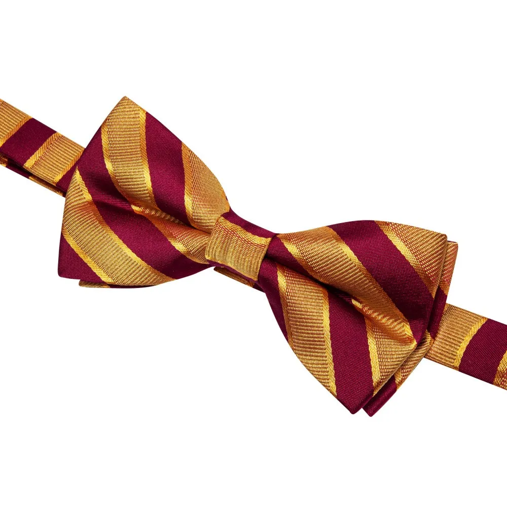 YourTies Men's Bowtie Golden Red Striped Pre-tied Bowtie