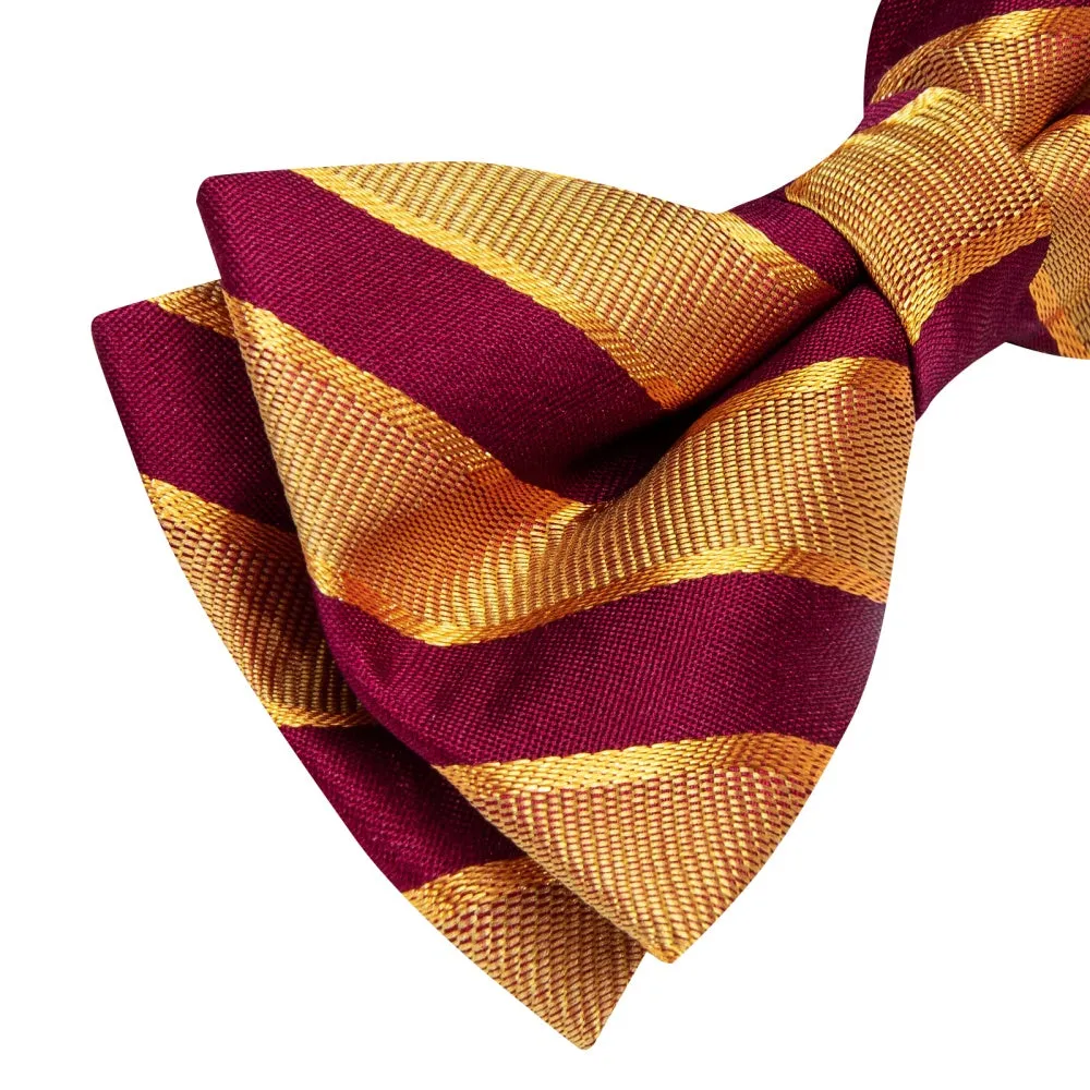 YourTies Men's Bowtie Golden Red Striped Pre-tied Bowtie