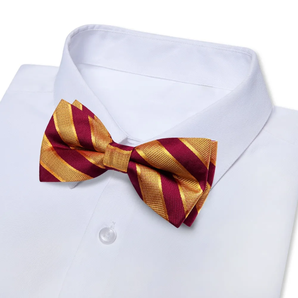 YourTies Men's Bowtie Golden Red Striped Pre-tied Bowtie
