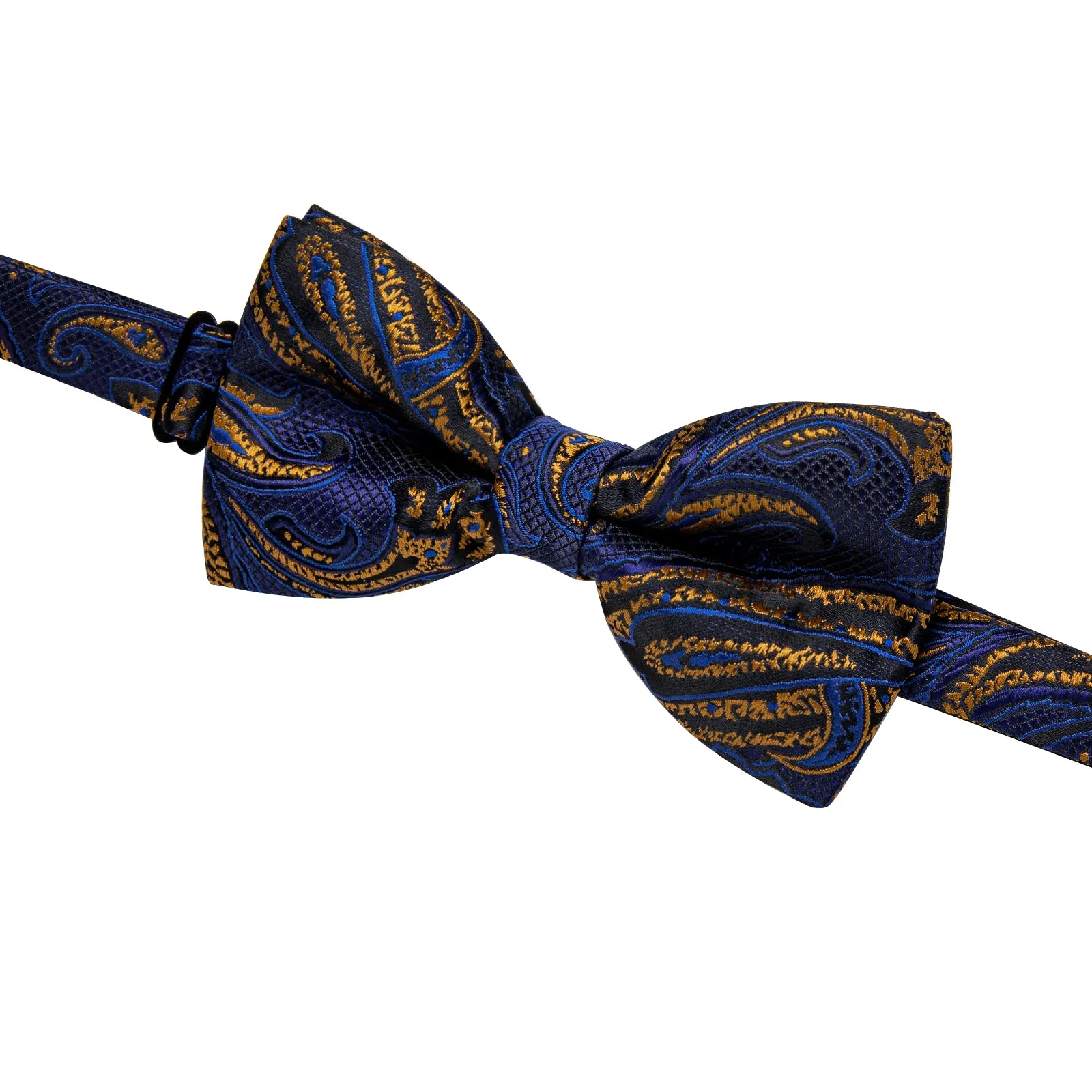 YourTies Men's Silk Necktie Navy Blue Golden Paisley Pre-tied Bowtie