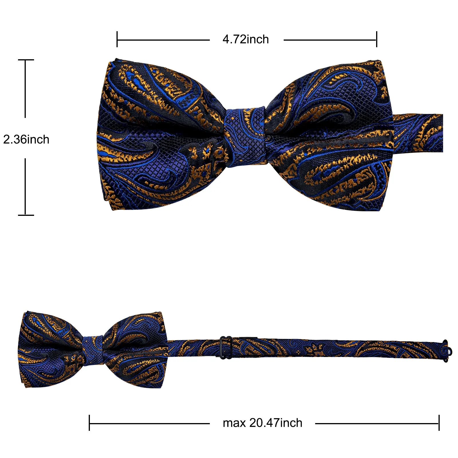 YourTies Men's Silk Necktie Navy Blue Golden Paisley Pre-tied Bowtie